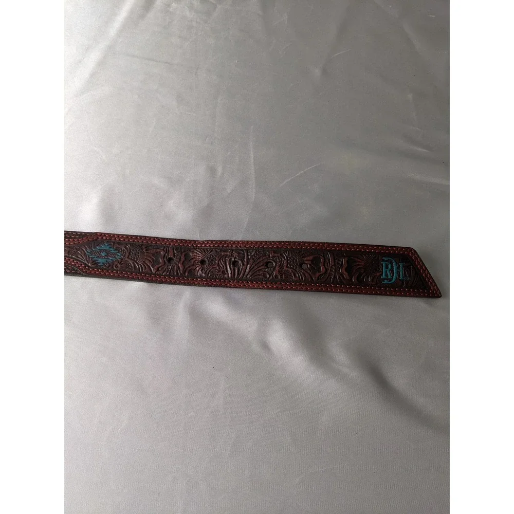 Red Dirt Hat Co Mens Tooled Leather Western Belt Aztec Southwestern Brown Sz 38